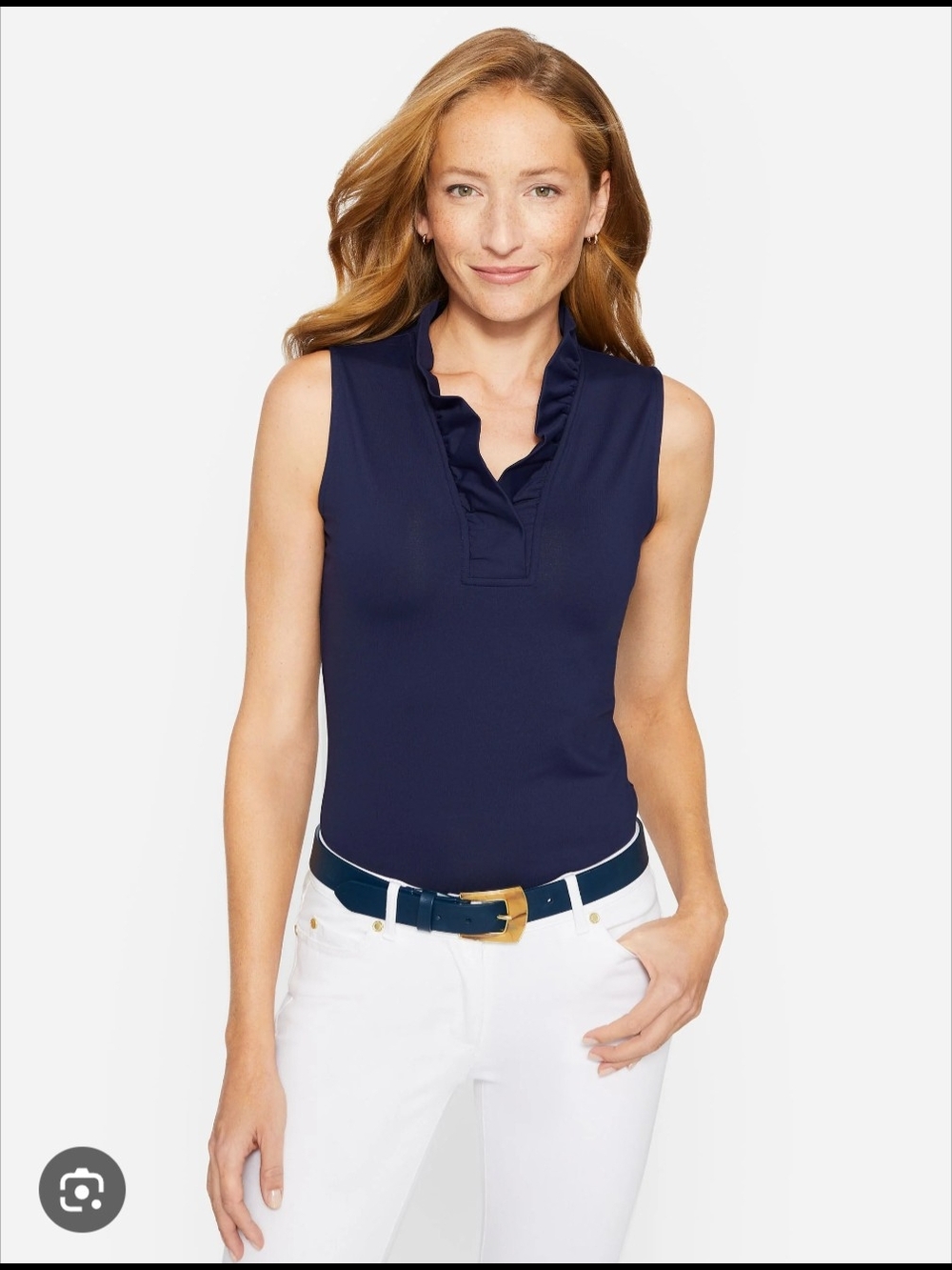 J. McLaughlin Winter Navy Solid Durham Sleeveless Ruffle Top, Medium